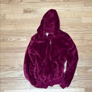 Girls Sherpa Zip Up Jacket Maroon